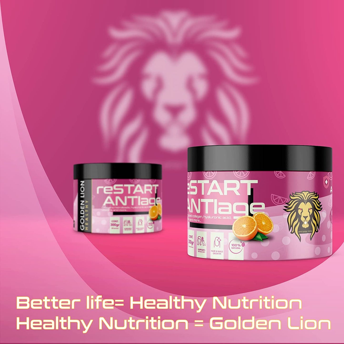 Restart Antiage |Peptides Hydrolyzed Collagen, Hyaluronic Acid & Vitamin C, Powder, 300 grs, 3 supplements in 1.