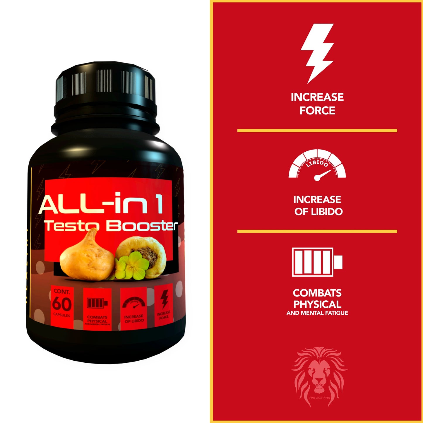 Testosterone Supplement for Men, Golden Lion Healthy, All-in1 Testo Booster for Men, tribulus terrestris for Men, Maca Root, Ginseng, Ginkgo, Guarana.